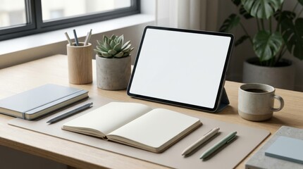 Creative workspace setup modern home office digital screen minimalist environment aesthetic viewpoint productivity concept to inspire work efficiency and design