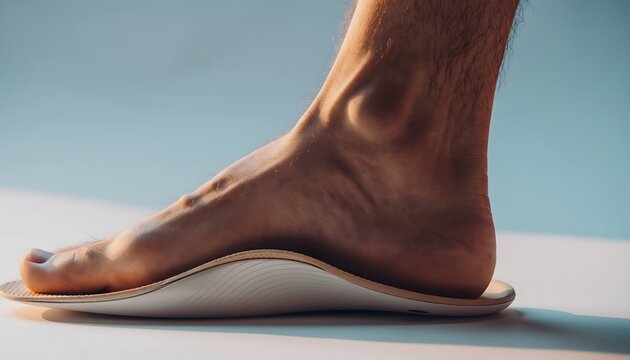 Personalized Foot Support Close-up of a Foot Resting on an Ergonomic Orthopedic Insole for Comfort and Health
