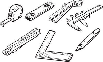 Plumbing Measuring and Layout Tools Line Art Bundle eps