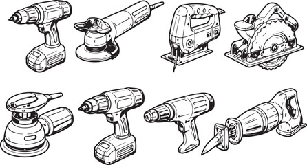 Power Tool Basics Line Art Set eps