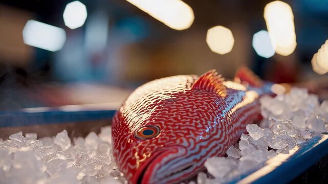 Fresh Red Snapper on Ice at Seafood Market