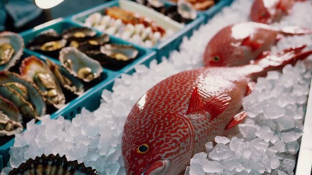 Fresh Red Snapper on Ice at Seafood Market
