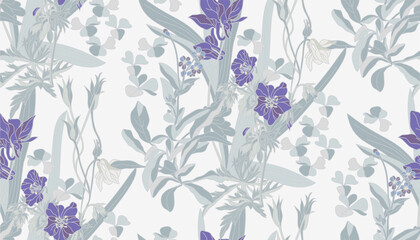 Vintage pattern with beautiful flowers on a light cream background, for the production of fabrics, wallpaper, packaging