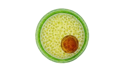 Isolated Volvox globator algae colony, spherical green alga with daughter colonies, detailed biology
