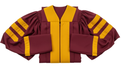 Isolated Burgundy and Gold Academic Regalia, Graduation Gown, Doctoral Robe for University Event