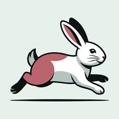 Obraz premium Cute cartoon bunny rabbit character with pink ears holding a blue heart, a happy spring animal vector illustration