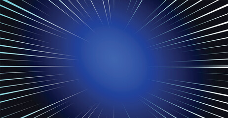 A dynamic blue background with converging white lines creating a radial speed effect, suggesting motion or a tunnel.