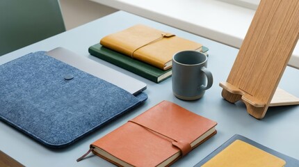 Creative workspace organization stylish stationery and accessories on a modern desk minimalist environment top-down view for enhanced productivity and aesthetic appeal