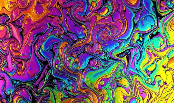 A vibrant and colorful abstract artwork featuring swirling patterns and psychedelic hues - Powered by Adobe