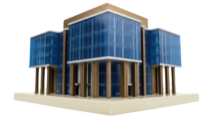 Isolated Miniature Modern Building with Pillars and Glass Fa&ccedil;ade for Architecture Visualization