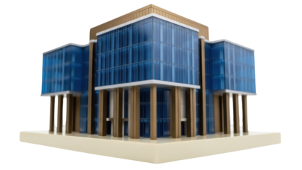 Isolated Miniature Modern Building with Pillars and Glass Façade for Architecture Visualization