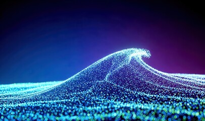 A futuristic digital wave crashes against a vibrant purple and blue background