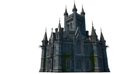 Isolated old dark fantasy castle with Gothic architecture, fairytale structure, ancient kingdom