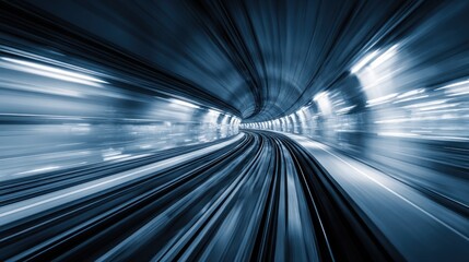 Abstract perspective of a modern tunnel with speed effect in blue tones