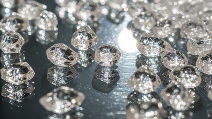 Numerous Brilliant Diamonds Scattered and Reflecting Light