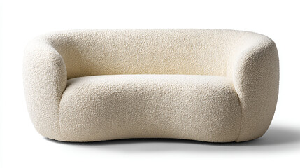 Isolated Contemporary Cream Boucle Armchair on White Background