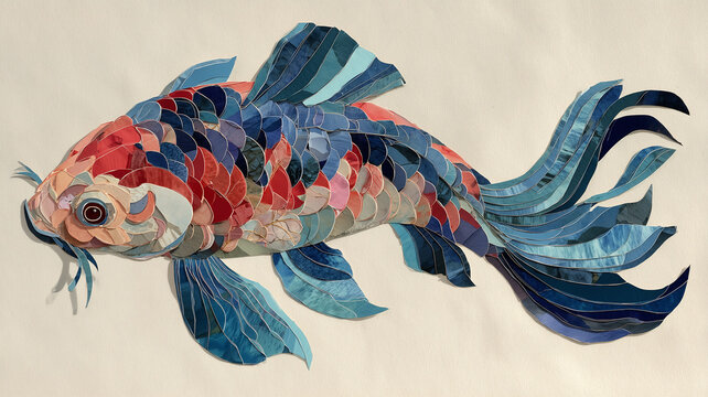 和紙コラージュで描かれた鯉の姿