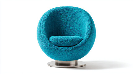 Isolated Modern Turquoise Boucl&eacute; Armchair on White Background