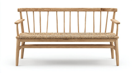 Isolated Scandinavian Natural Wood Bench on White Background