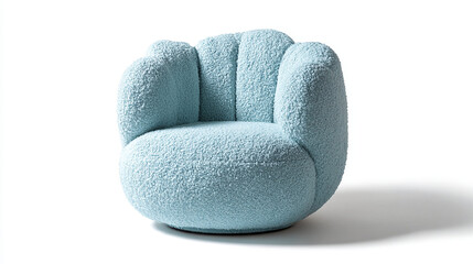 Isolated Contemporary Blue Boucl&eacute; Armchair on White Background