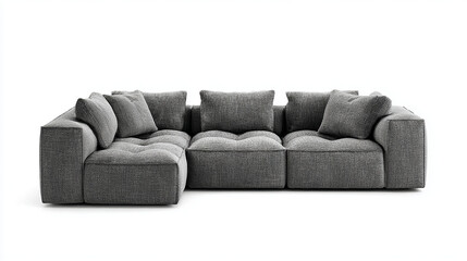 Isolated Contemporary Gray Linen Sofa on White Background
