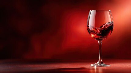 A captivating image of a red wine glass splashing its liquid, representing indulgence and celebration, elegantly framed against a rich red background that evokes warmth.