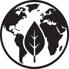 Stylized Earth Globe with Leaf Overlay Vector Illustration