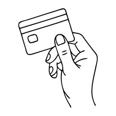 Dibujo minimalista con líneas de una mano pagando con una tarjeta de crédito  © teracreonte
