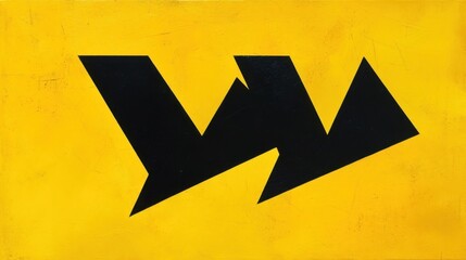 A bold black symbol shaped like a W stands prominently against a vibrant yellow backdrop,