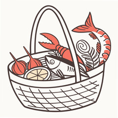 Seafood Basket Illustration  Flat Vector  Isolated (1) Vector Illustration