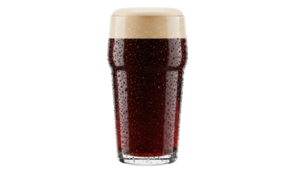 Isolated glass of dark beer with thick foamy head, fresh cold porter drink, beverage served