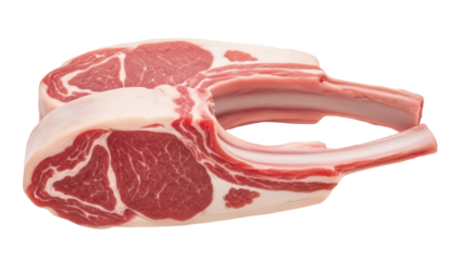 Isolated Lamb chops with bone, raw meat cuts for culinary purposes, red meat industry