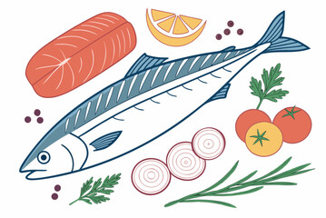 Fresh Fish Cooking Ingredients  Clean Vector  Isol (8) Vector Illustration