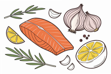 Fresh Fish Cooking Ingredients  Clean Vector  Isol (9) Vector Illustration