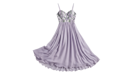 Isolated lavender dress, elegant floral bodice, flowing chiffon skirt, special occasion wear
