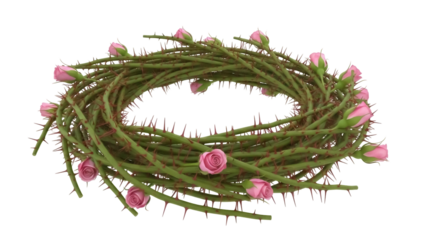 Isolated crown of thorns with roses, wreath of thorny rose vines, floral, religious, suffering