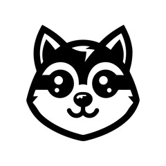 Friendly Wolf Mascot Head Black and White Vector