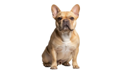 Isolated fawn French Bulldog sitting, looking ahead, cute and small dog, canine animal