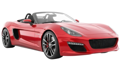 Isolated Red convertible car, modern luxury vehicle, studio shot, side perspective, no background