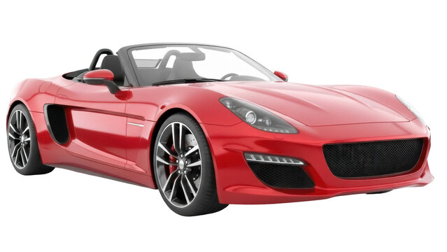 Isolated Red convertible car, modern luxury vehicle, studio shot, side perspective, no background