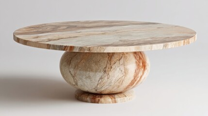 Elegant round table with white marble top featuring intricate patterns, spherical base for stability,