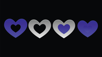 Four hearts in various colors