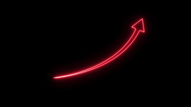 Glowing neon business graph chart icon animation on black background. glowing arrow rising line Neon light Financial business graph chart animation