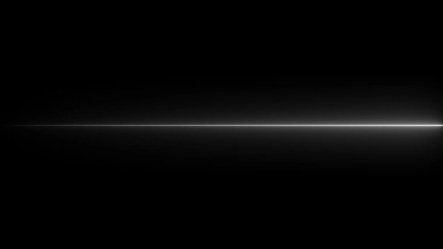 glowing white neon Straight neon lazer animation of horizontal line on alpha background, straight neon lazer line, seamless loop.