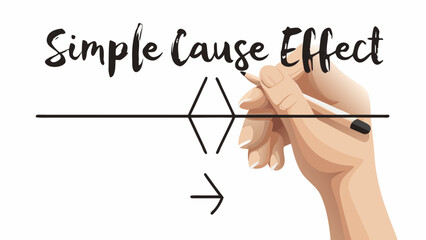 Illustration showing simple cause effect diagram with hand holding pencil and drawing the diagram line