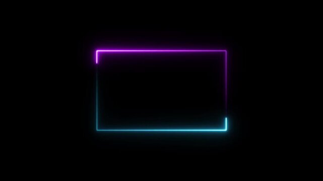 Neon light colorful rectangle frame. LED screens projection technology. Glowing line frame web neon box pattern loading icon background in retro style, 4k animation video. 4K stock video
