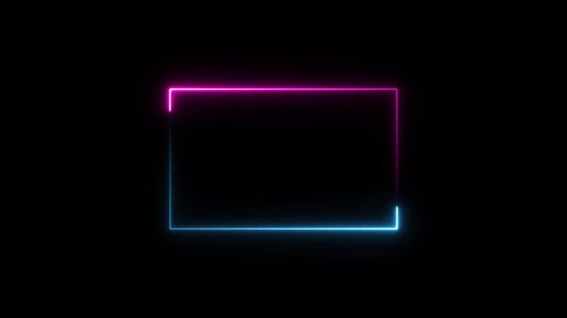 Neon light colorful rectangle frame. LED screens projection technology. Glowing line frame web neon box pattern loading icon background in retro style, 4k animation video. 4K stock video