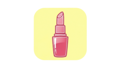 Isolated illustration of a pink lipstick in a round-corner yellow rectangle for an icon or logo