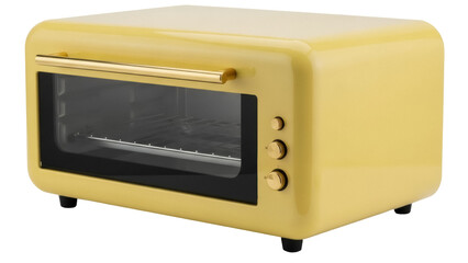 Obraz premium Isolated yellow retro toaster oven, vintage design, modern kitchen appliance for baking food