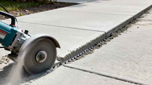 Medium shot of an electric edger smoothly trimming the edge of a concrete walkway showcasing precision and control on hard surfaces with clear alignment